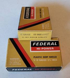 lot 1143 image: 2 Boxes 10 Round Federal Hi-Power 12 GA. Plastic Shot Shells
