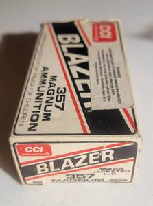 lot 1179 image: CCI Blazer 357 Magnum 158 Grain Jacketed Hollow Point Ammunition 3542 - Box of 30