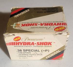 lot 1183 image: Federal Cartridge .38 Special (P) 129 Grain Jacketed Hydra-Shik Hollow Point - Box of 14 - No. P38HS1