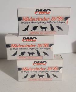 lot 1184 image: Sidewinder 50s by PMC 22 LR, 3 Boxes (150 Rounds)