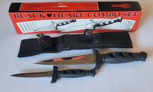 lot 1202 image: 1990s Black Heart Dagger (Production Prototype) Combo Set with Sheath, UC 681United and UC 676United