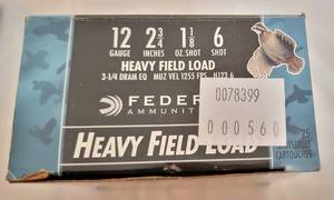 lot 2005 image: Federal Premium Game-Shok Upland Game Heavy Field Load Shotshells 12 Gauge - #6 Shot - Velocity 1255 (fps) Box of 25