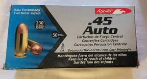 lot 2030 image: Aguila .45 ACP FMJ 230 Grain 50 Rounds