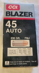 lot 2033 image: CCI Blazer 45 AUTO 230 Grain FMJ - 50 Rounds