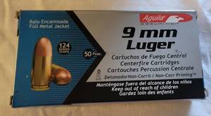 lot 2042 image: Aguila 9mm Luger FMJ 124 Grain Ammunition - 50 Rounds