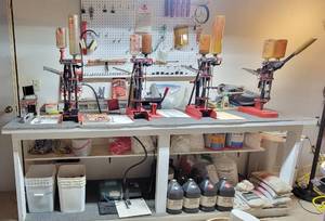 lot 1012 image: MEC Shot Shell Reloaders, Hydraulic Unit, Scale, Multiple Bags of Lead Shot, Containers Handgun Powder, Replacement Wads, Bushings, Charge Bars Automatic Primer EZ Feeders, Accessories, Shotshell Packers and MORE - LOOK AT PICTURES FOR DETAILS