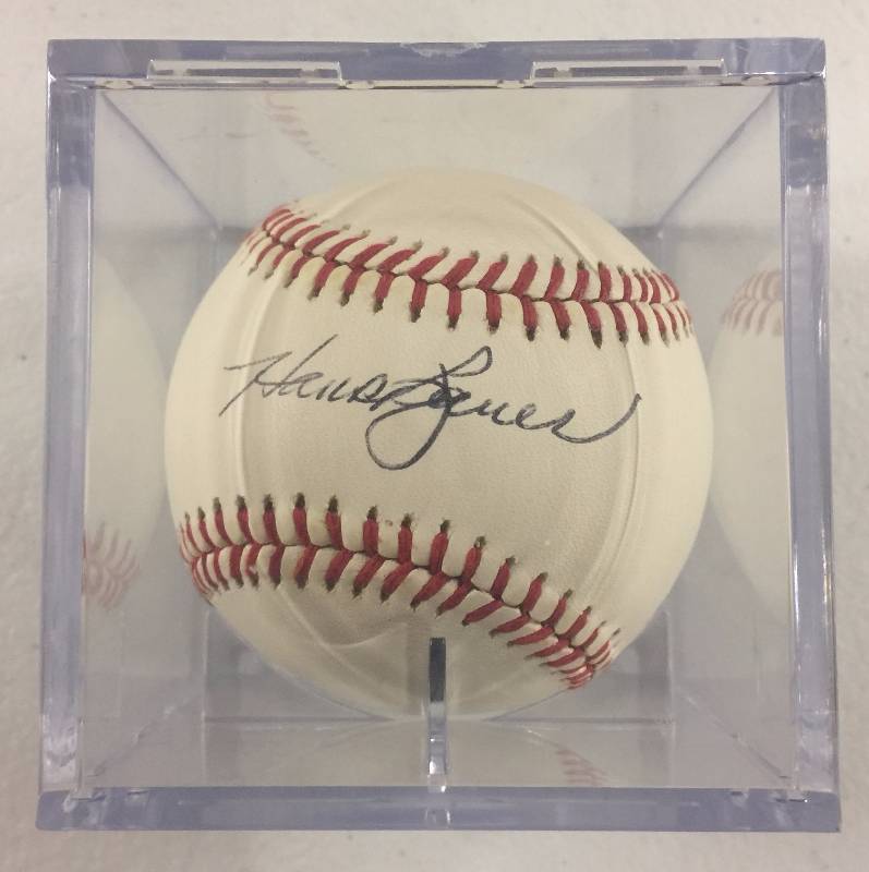 lot 1015 image: Signed Hank Bauer Official American League Baseball New In Acrylic Ball Cube