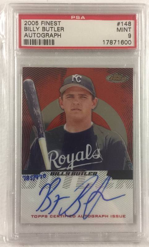 lot 1016 image: 2005 Finest Billy Butler Professionally Graded Rookie Card Autograph PSA 9