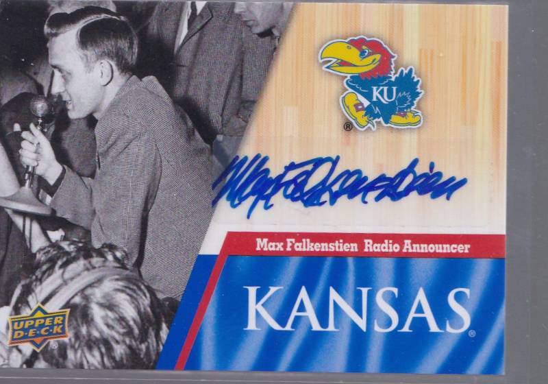 lot 1033 image: Autogaphed 2013 Upper Deck Max Falkenstien Announcer University of Kansas Jayhawks 100% Authentic