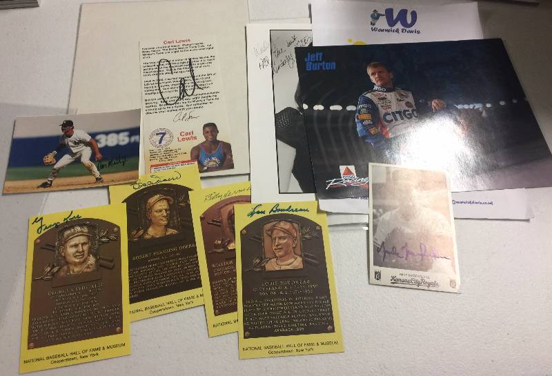 lot 1104 image: Mixed Sports Autograph Lot HOF Postcards 8x10 Photo Cards Don Mattingly Carl Lewis