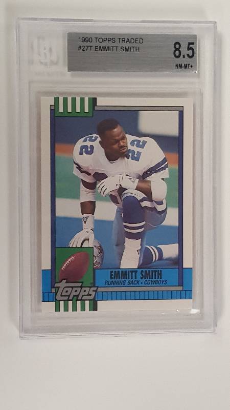 lot 1089AA image: 1990 Topps Traded Emmitt Smith #27T Rookie Card Graded BGS Beckett 8.5 Mint Cowboys HOF