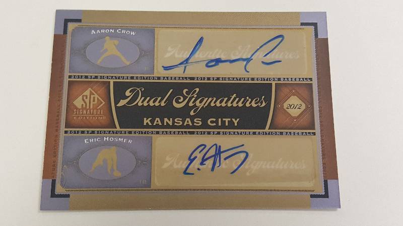 lot 1089EEE image: 2012 Upper Deck SP Eric Hosmer Autographed Card w Aaron Crow Dual Signed Kansas City Royals