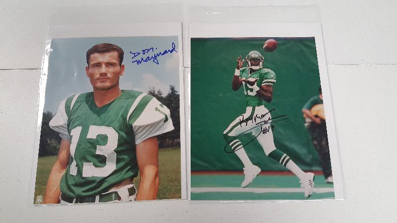 lot 1089JJJ image: New York Jets Autographed 8x10 photo Lot Don Maynard & Keyshawn Johnson