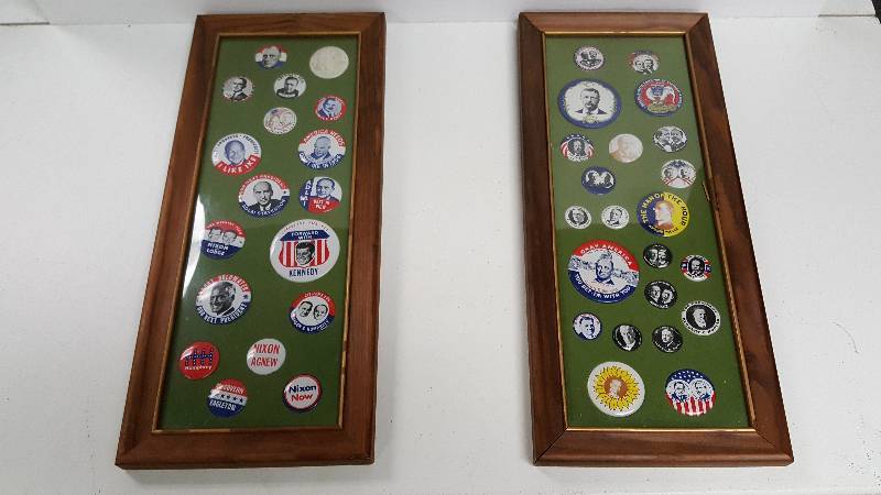 lot 1089WW image: Lot of 40 Daisy Replica Presidential Nominee Race Buttons Framed JFK FDR Nixon