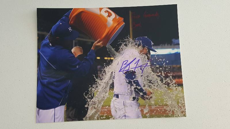 lot 1089BBB image: Brandon Finnegan Autographed 8x10 First Gatorade Bath Inscription