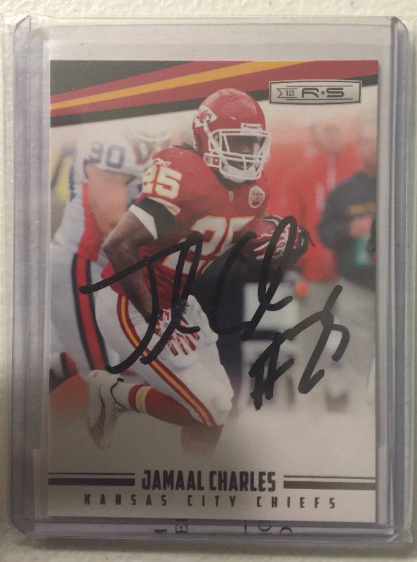 lot 1111 image: 2012 Leaf Jamaal Charles Signed Football Card Kansas City Chiefs Autograph with COA