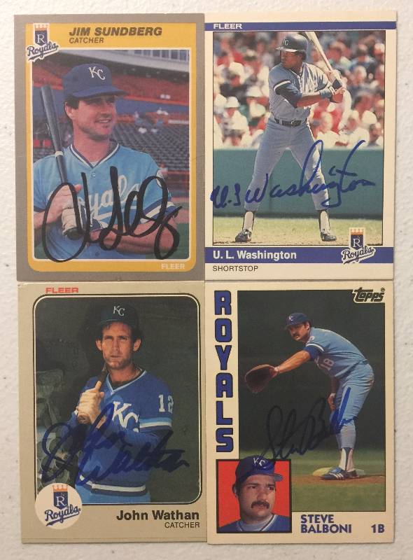 lot 1113 image: Lot of 4 Signed Kansas City Royals Baseball Cards Jim Sundberg John Wathan Steve Balboni