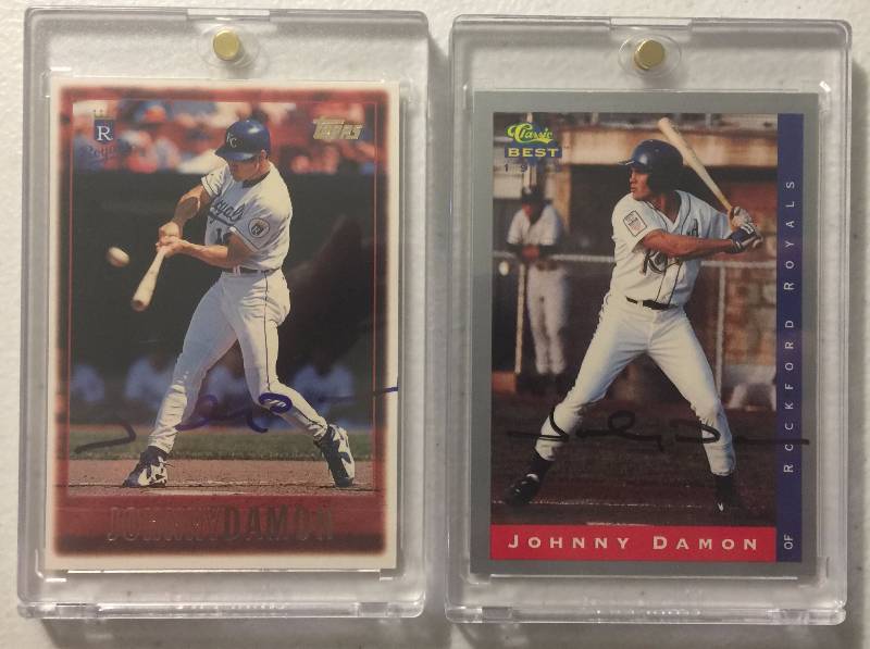 lot 1115 image: Lot of 2 Signed Johnny Damon Baseball Cards Kansas City Royals Autograph 1993