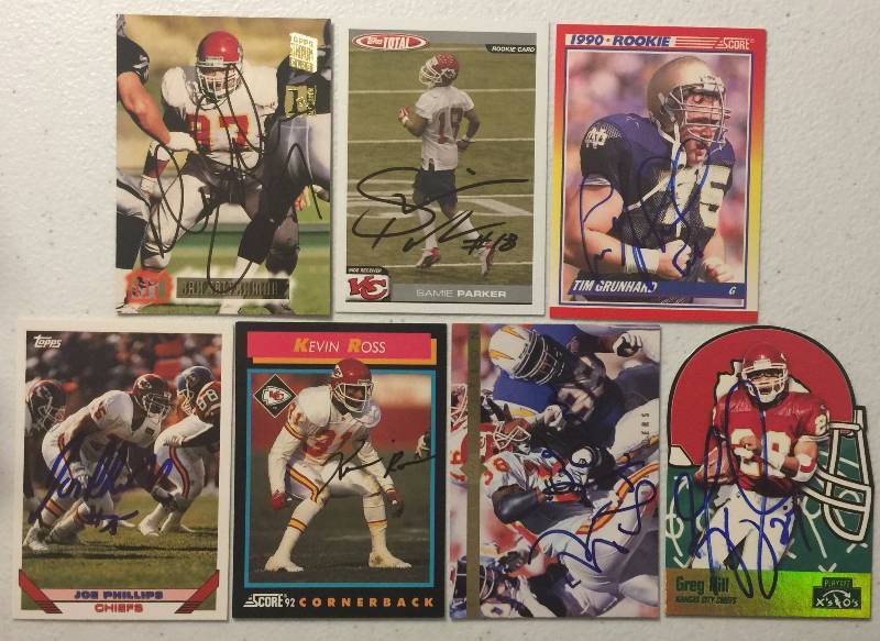 lot 1118 image: Lot of 7 Signed Kansas City Chiefs Football Cards Tim Grunhard Kevin Ross Greg Hill