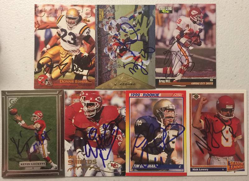 lot 1120 image: Lot of 7 Signed Kansas City Chiefs Football Cards Tim Grunhard Will Shields Nick Lowery