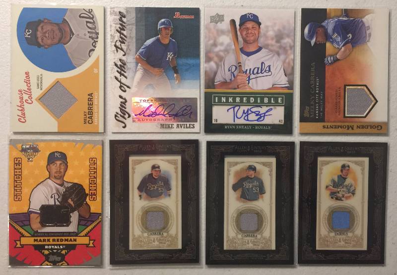 lot 1121 image: Lot of 8 Kansas City Royals Game Used & Autographed Baseball Cards