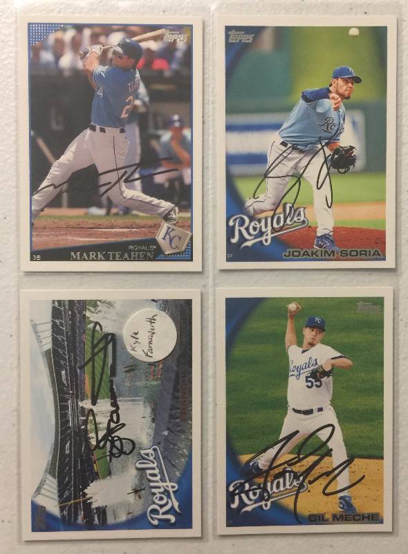 lot 1122 image: Lot of 4 Signed Kansas City Royals Baseball Cards Mark Tehan Joakim Soria Gil Meche