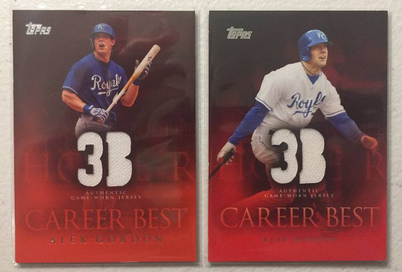 lot 1123 image: Lot of 2 Topps Alex Gordon Game Used Jersey Baseball Cards Kansas City Royals