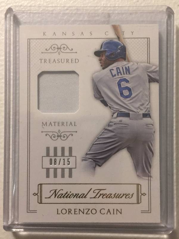 lot 1054 image: 2015 Panini National Treasures Lorenzo Cain Jersey Patch Card Limited to 15