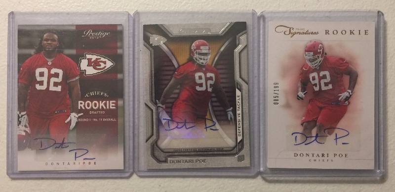 lot 1056 image: Lot of 3 Dontari Poe Autograph Rookie Cards Topps Strata Prestige & Prime