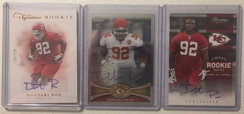 lot 1057 image: Lot of 3 Dontari Poe Autograph Rookie Cards Topps Chrome Prestige & Prime