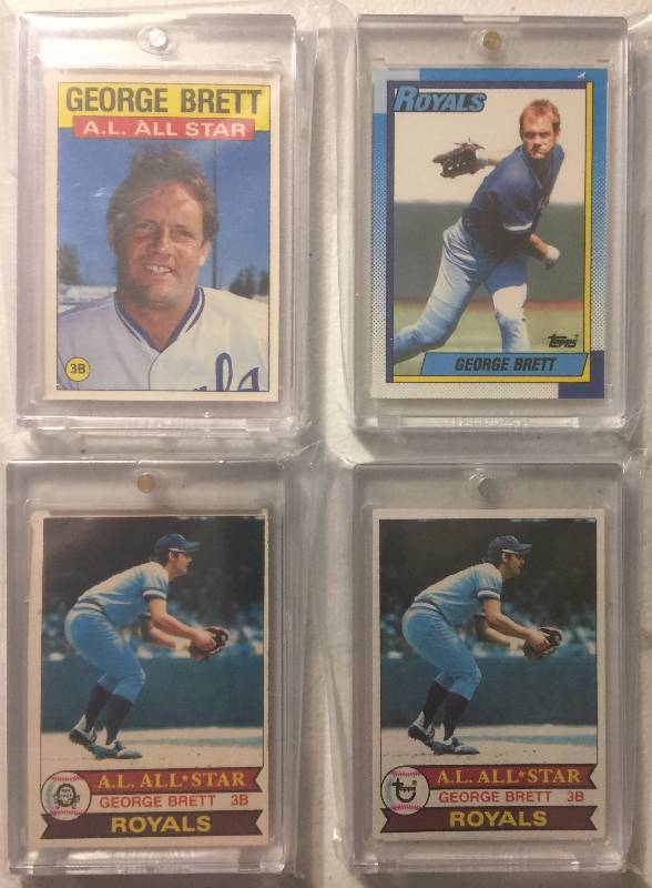 lot 1068 image: Lot of 4 George Brett Topps Baseball Cards 1979 O-pee-chee 1985 & 1990 Topps Tiffany Kansas City Royals