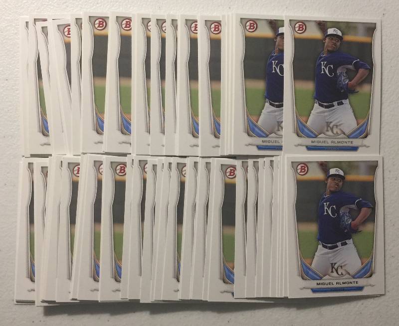 lot 1085 image: Investment Lot of 75 2014 Miguel Almonte Bowman Rookie Cards Kansas City Royals Prospect