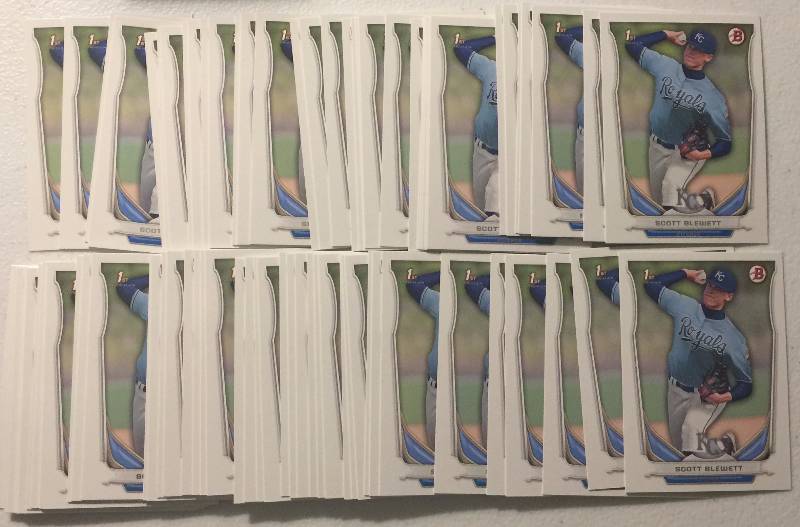 lot 1087 image: Investment Lot of 75 2014 Scott Blewett Bowman Rookie Cards Kansas City Royals Prospect