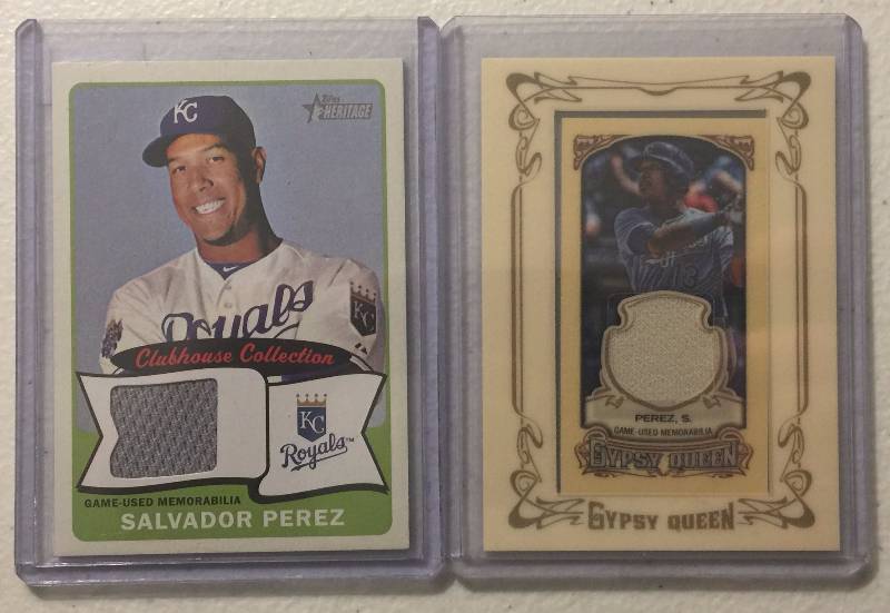 lot 1032E image: Two Salador Perez Game Used Kansas City Royals Jersey Cards