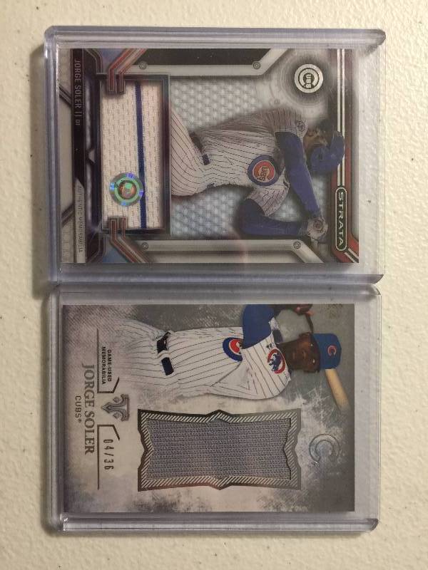 lot 1158 image: 2015 Topps Strage Jorge Soler Jumbo Game Used Jersey wMLB Hologram Authentication & Triple Threads Jumbo Jersey #0436