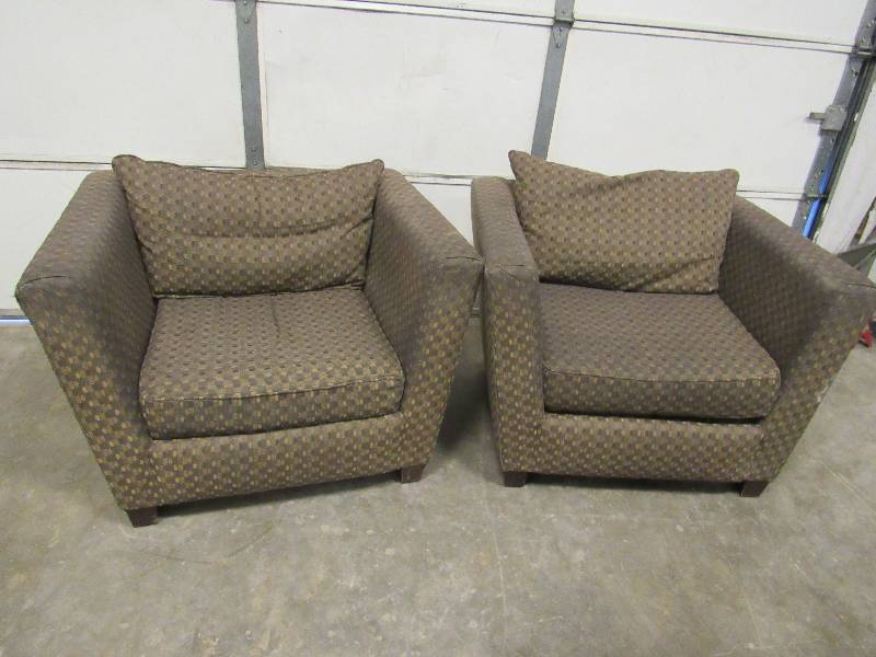 lot 1029 image: Pair Of Dark Pattern Lounge Style Chairs