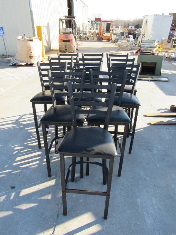 lot 1072 image: (12) Bar height Black Vinyl Padded Metal Framed Chairs