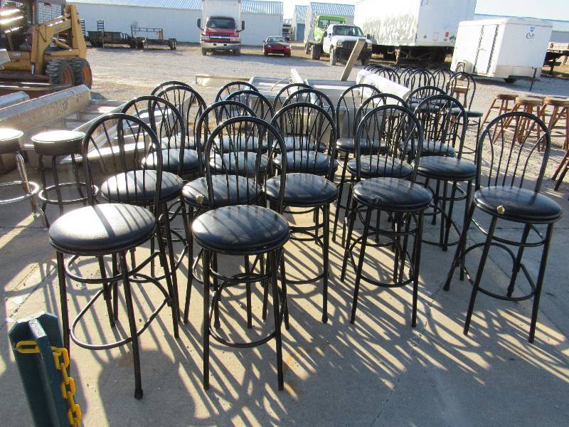 lot 1077 image: (17) Bar height Black Vinyl Padded Metal Framed Chairs