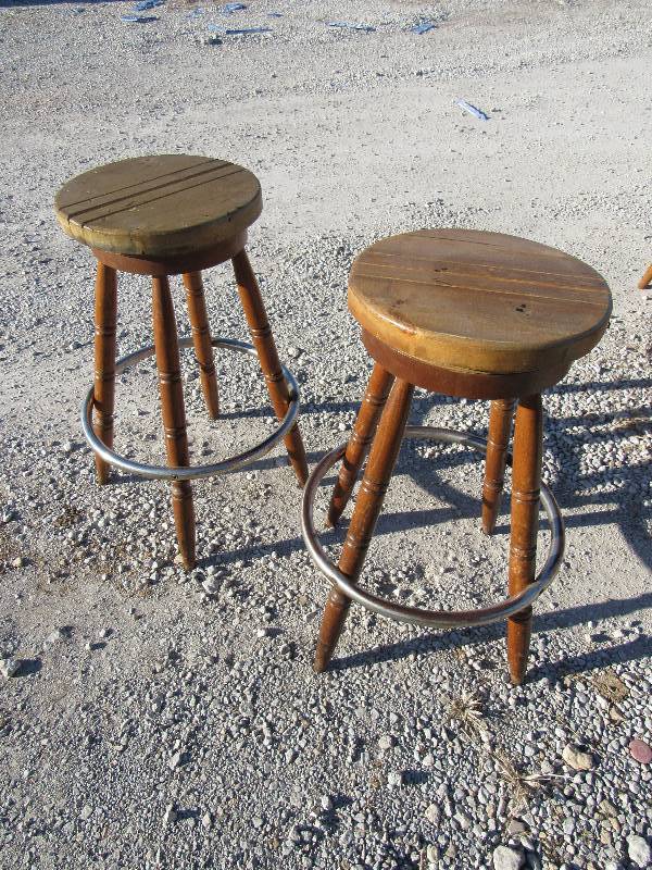 lot 1080 image: Pair Of Wooden Stools With Grooved Tops