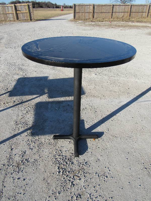 lot 1085 image: 36 Round Bar Height Dark Laminated Top Single Metal Base Table