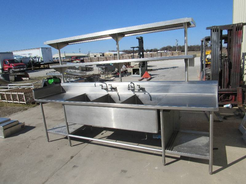 lot 1152 image: 123 Full Stainless Double Sided Kitchen Station With 3 Bay Sink