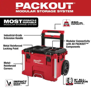 lot 66233 image: MILWAUKEE 48-22-8426 PACKOUT Impact Resistant Rolling Tool Box Retail $139.00