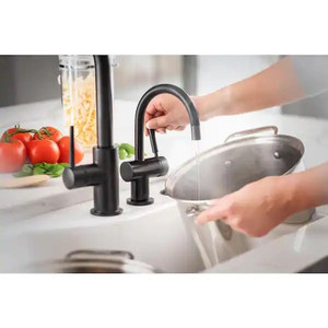 lot 66237 image: Indulge Modern Series 1-Handle 9.25 in. Faucet for Instant Hot Water Dispenser in Matte Black Retail $ 425.04
