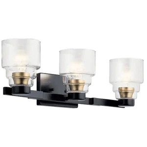 lot 66239 image: Vionnet 7 in. 3-Light Black Bathroom Vanity Light with Clear Glass Shade Retail $ 133.10