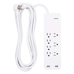 lot 66243 image: GE 7-Outlet 2 USB Port Surge Protector with 15 ft. Extension Cord White Retail $29.74