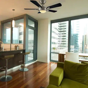 lot 66251 image: Hampton Bay Midili 44 in. LED Indoor Brushed Nickel Ceiling Fan with Remote &nbsp- Retail $114.99