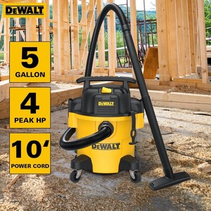 lot 66255 image: dewalt dxv05p 5gallon poly wetdry, 4 peak hp shop vacuums, 5 gallon, yellowblack Retail $86.99