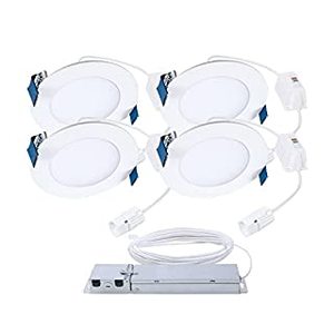 lot 66277 image: HALO HLBQL4069FS1E-4PK Quicklink Canless LED Downlight Selectable 2700K, 3000K, 3500K, 4000K, 5000K CCT 4 Pack Kit 4 inch White (B09WYST4PR) Retail $169.99