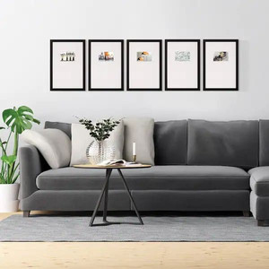 lot 66278 image: Instapoints 5 Piece Gallery Wall Picture Frame Set 12 x 18 Matted to 4 x 6 with Offset Mat &amp Hanging Template Retail $66.99