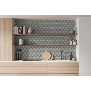 lot 66282 image: MSI Penny Round Bianco 11.5 in. x 11.63 in. Matte Porcelain Mesh-Mounted Mosaic Tile (14.4 sq. ft.Case) -Retail $93.30
